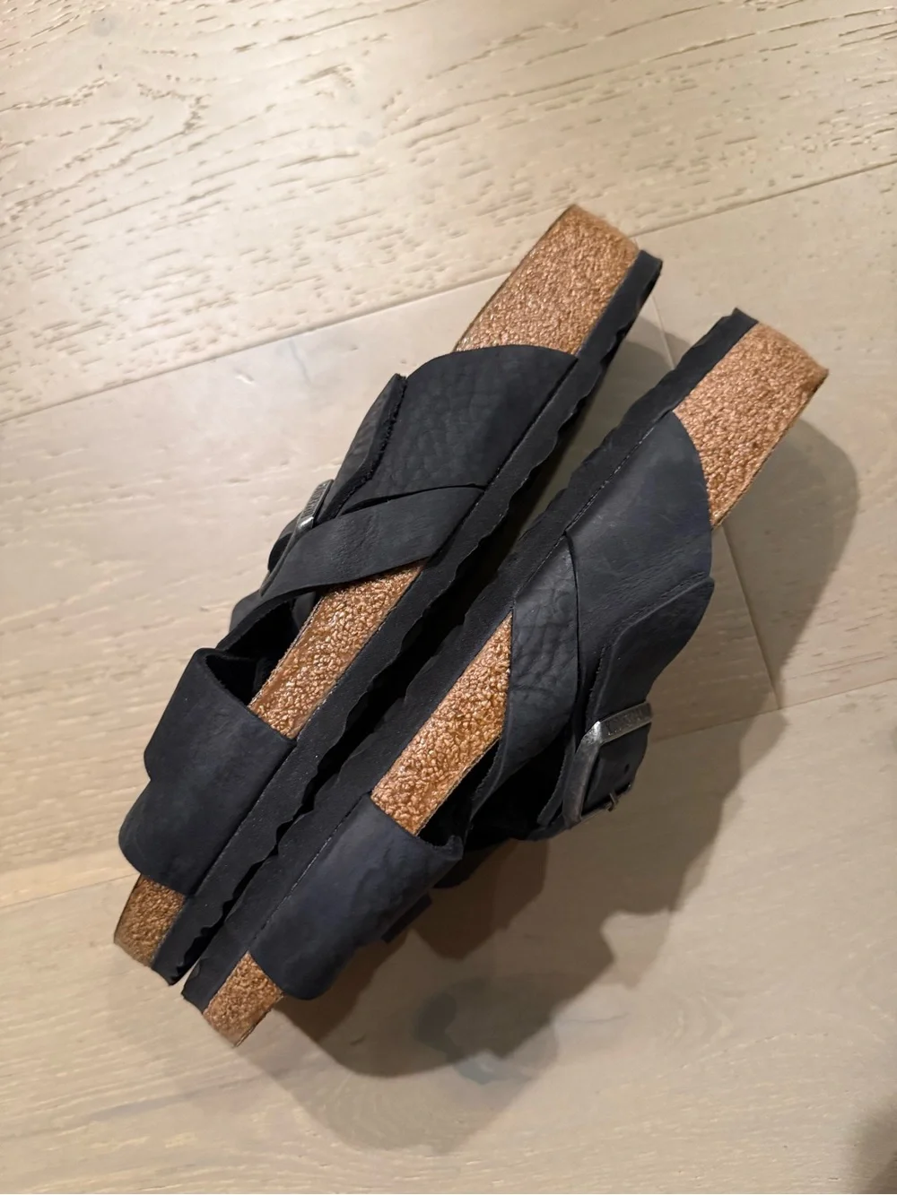 Birkenstock Lugano Soft Bed Slip on Sandals Black Leather Size 41 EU 10-10.5 US